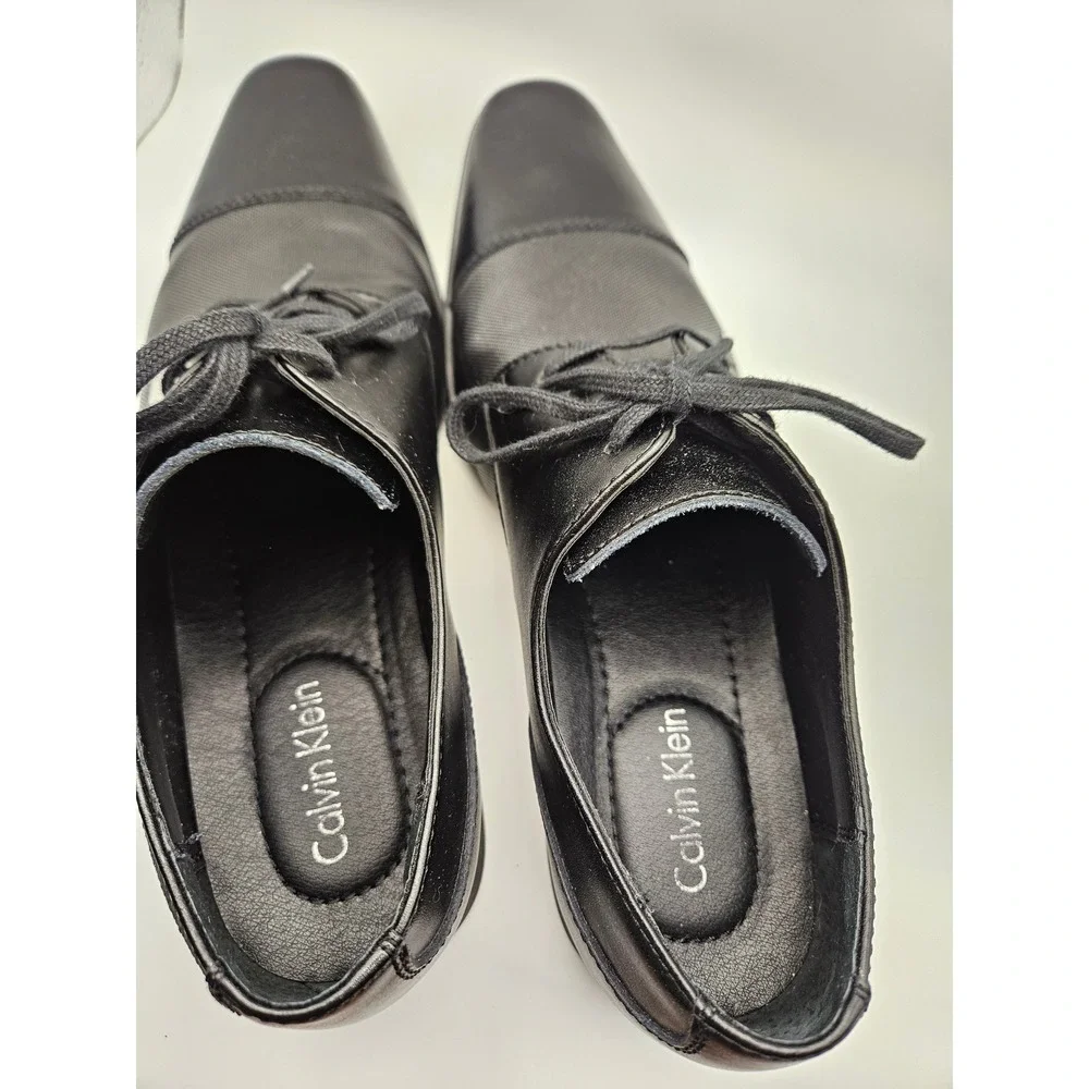 Calvin Klein Bram Black Diamond Textured Cap‎ Toe Oxford Dress Shoes 34F4280 9.5